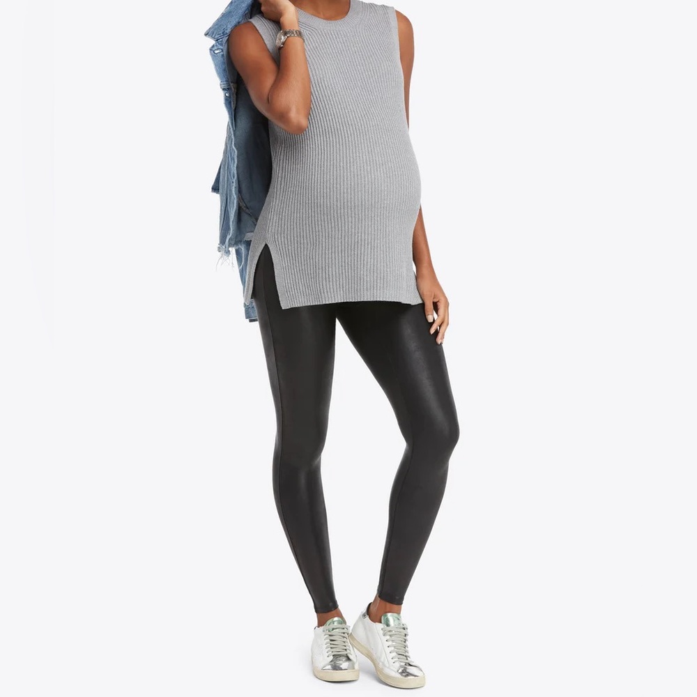 SPANX Faux-Leather Black Maternity Leggings
